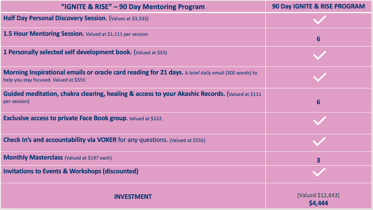90 Day Mentoring Program Inclusions